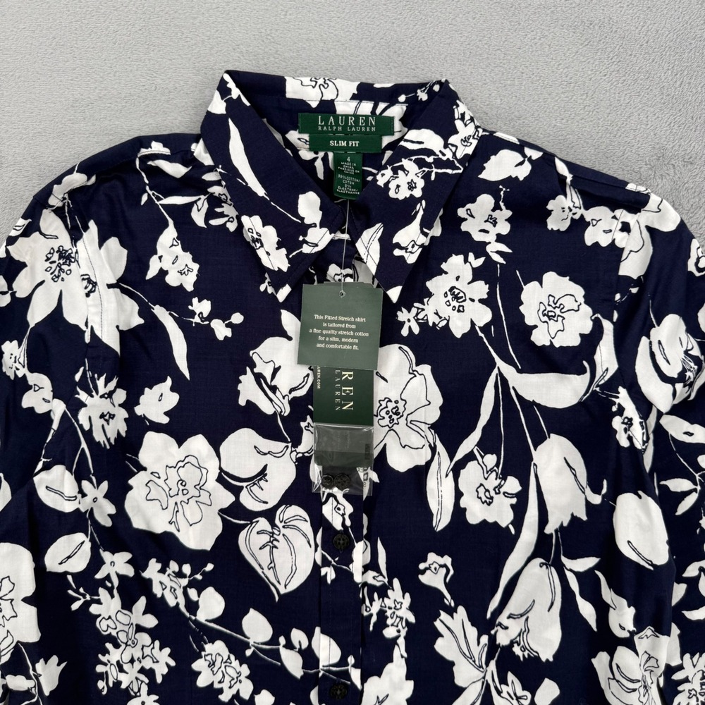Lauren Ralph Lauren Slim Fit Floral Stretch Cotton Button Down Shirt Women's 4 - Picture 3 of 13